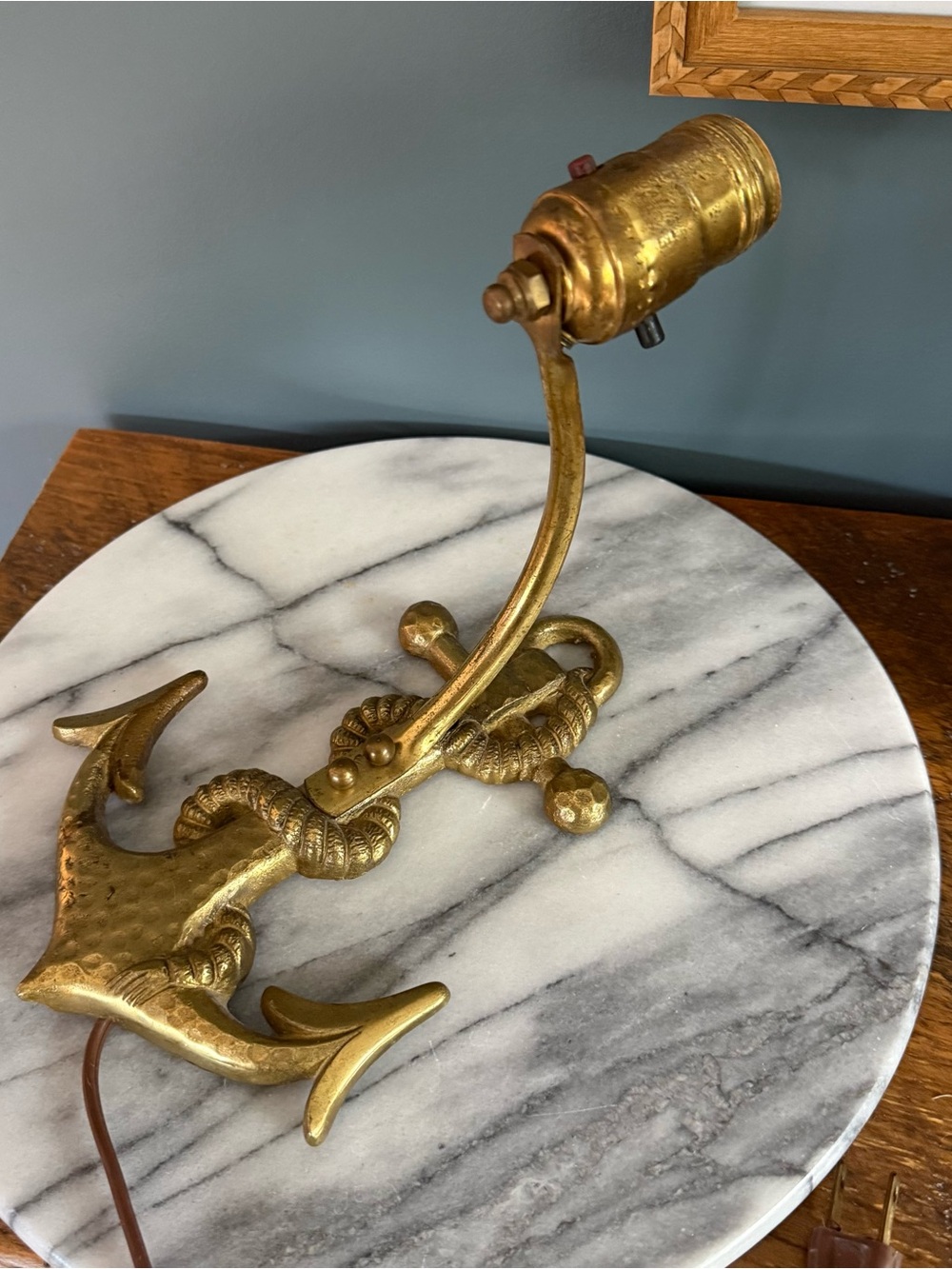 VTG Nautical Anchor Wall Sconce Gold Metal Corded Electric Switch Brown Cord